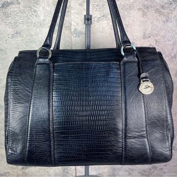 Brahmin black reptile embossed leather satchel bag - Picture 2 of 14